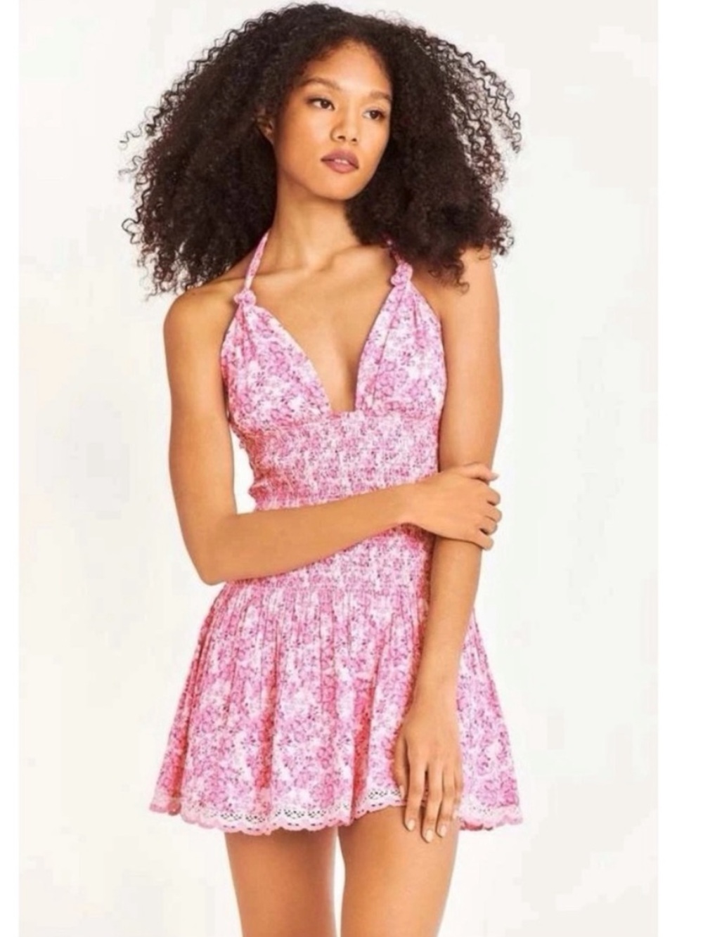 LoveShackFancy Pink Berry Fields Luisetta Halter Dress Sz large